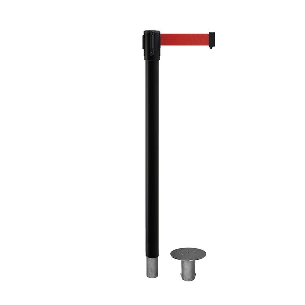 Montour Line Retractable Belt Removable Stanchion, 2ft Black Post  9ft. Red Belt MX530R-BK-RD-90